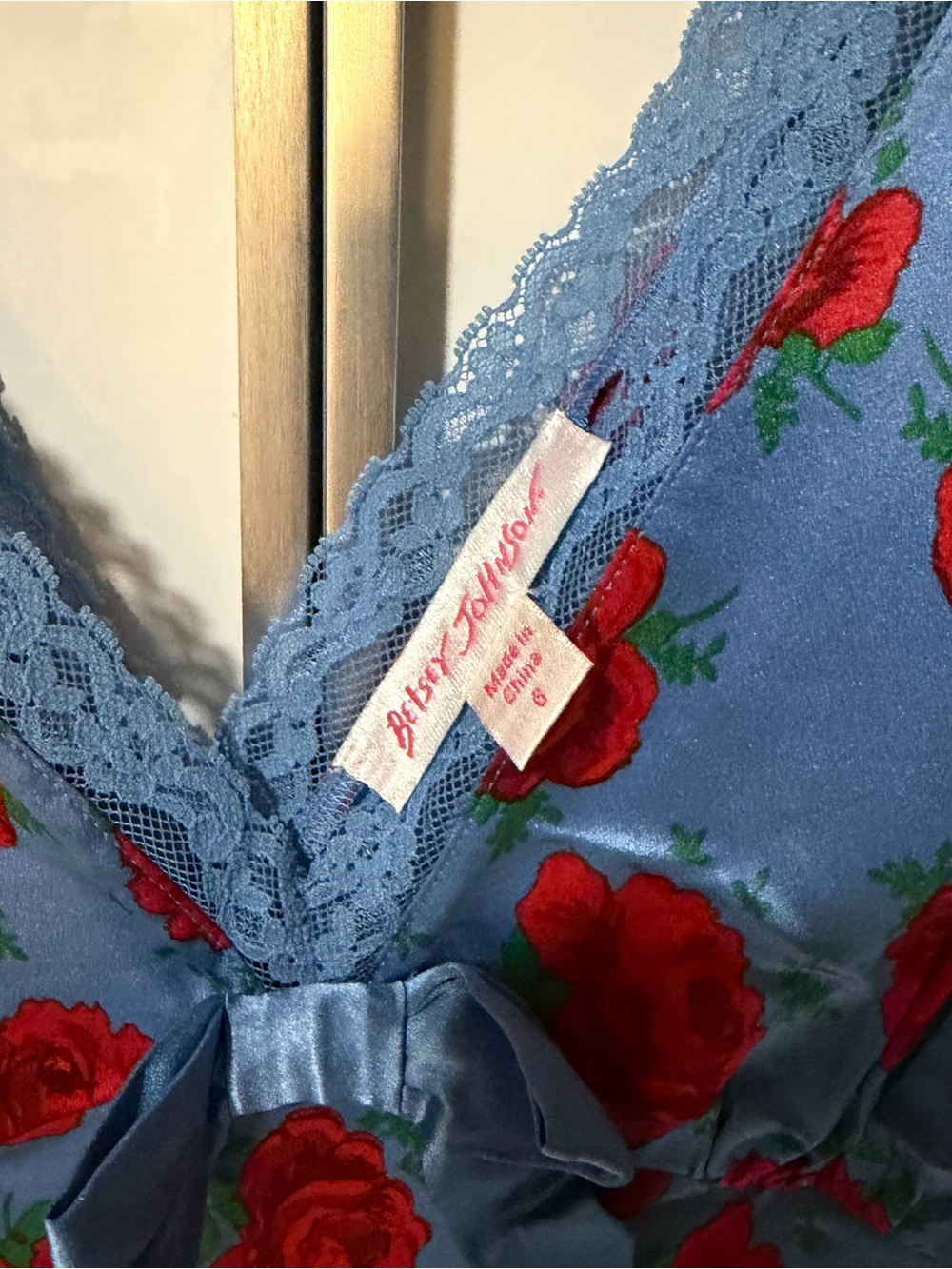 Vintage Betsey Johnson Blue Dress with Red Rose Accents - Picture 2 of 2
